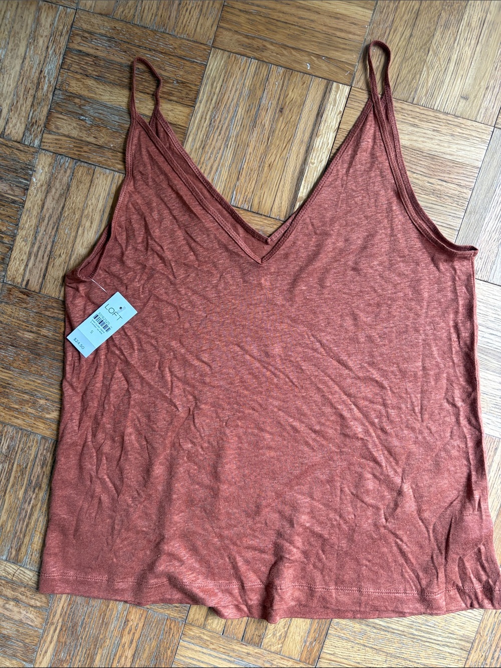 LOFT small linen Rusty Orange V-Neck Spaghetti Strap Camisole